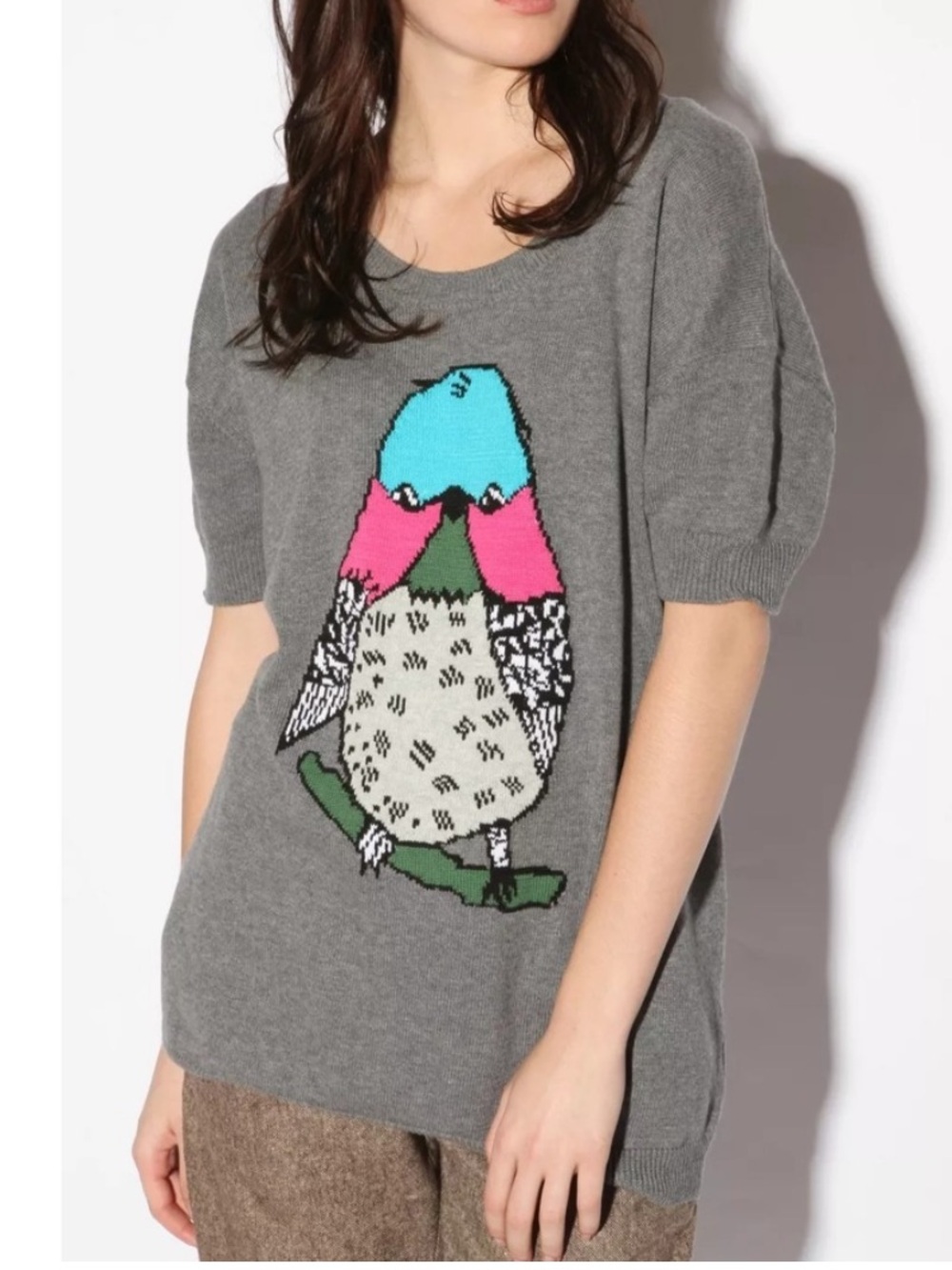 Paul & Joe Sister Gray Button Back Bird Sweater